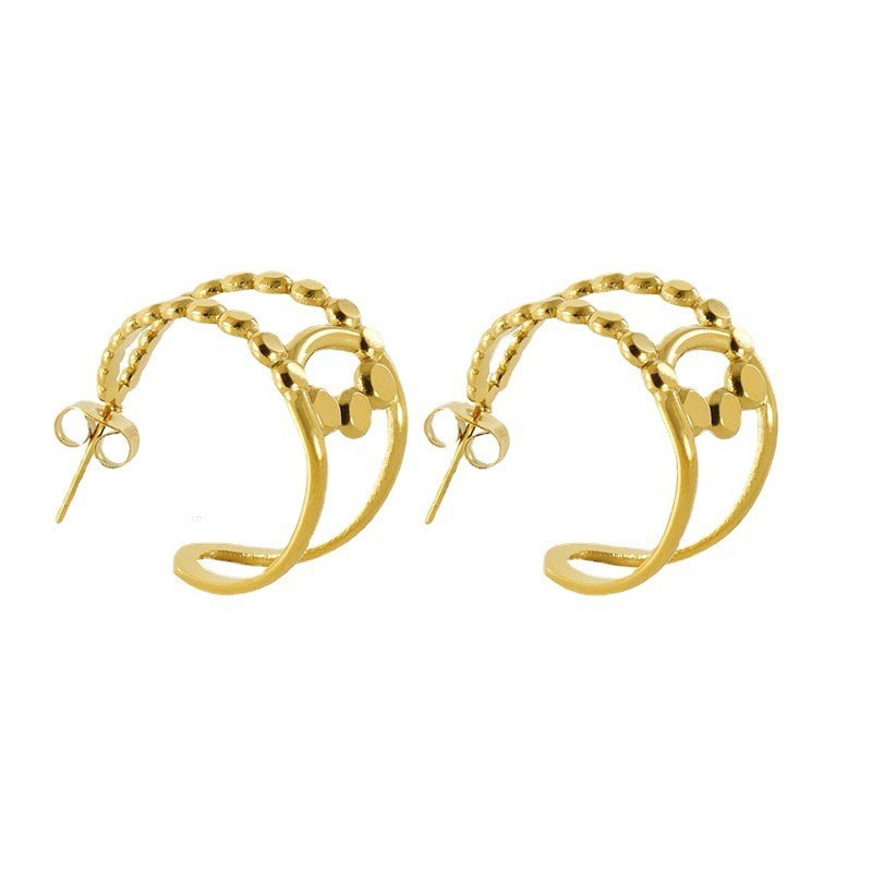 Gold Plated Stainless Steel Hoop Earrings with Beads and Lines