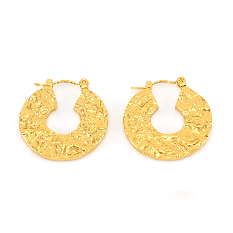 Vintage Hammered U-Shaped Hoop Earrings in 316L Hypoallergenic Stainless Steel