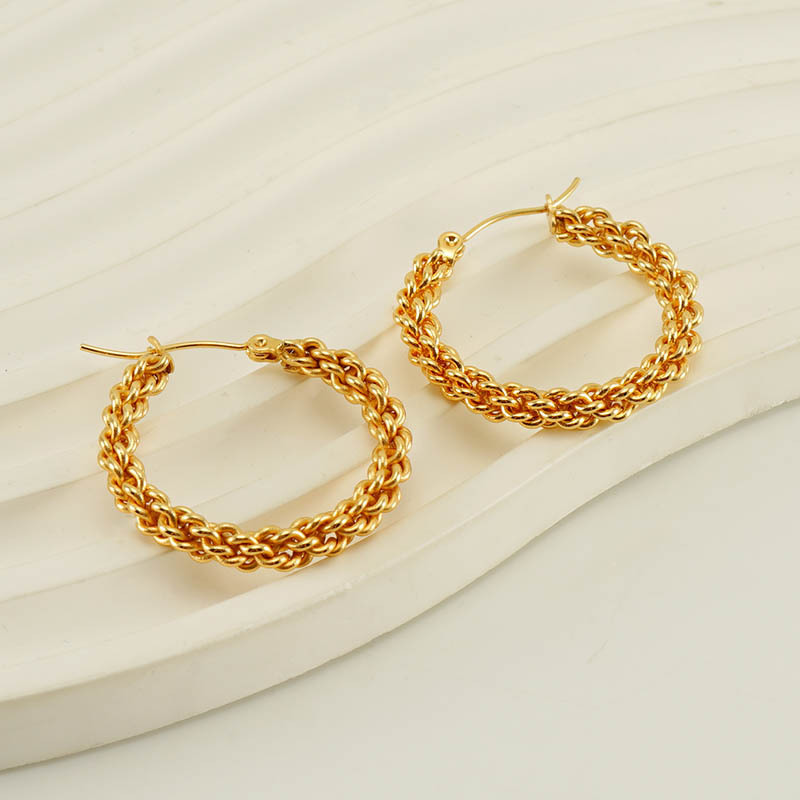 Classic 18K Gold Plated Stainless Steel Twisted Chain Hoop Earrings