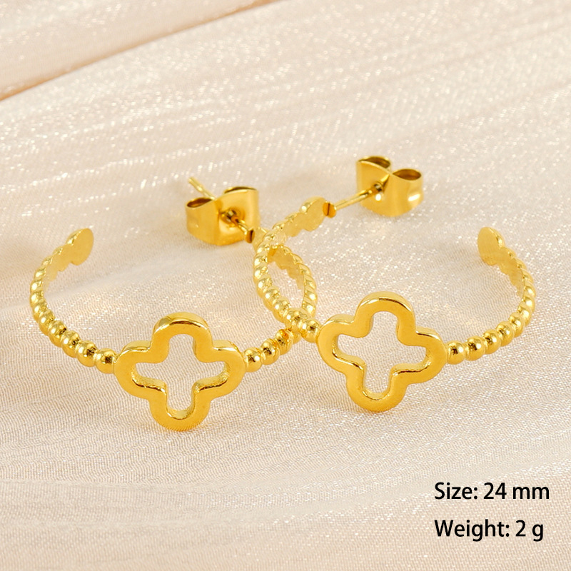 French Clover Hollowed C Hoop Earrings in Stainless Steel