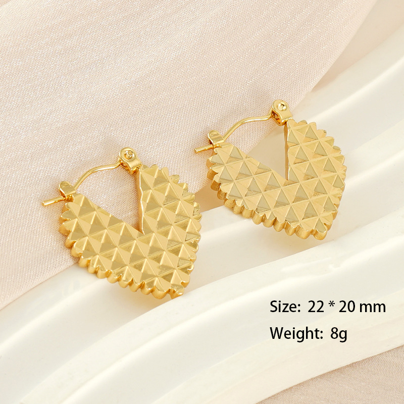 Art Deco Heart Embossed Hoop Earrings in 316L Stainless Steel