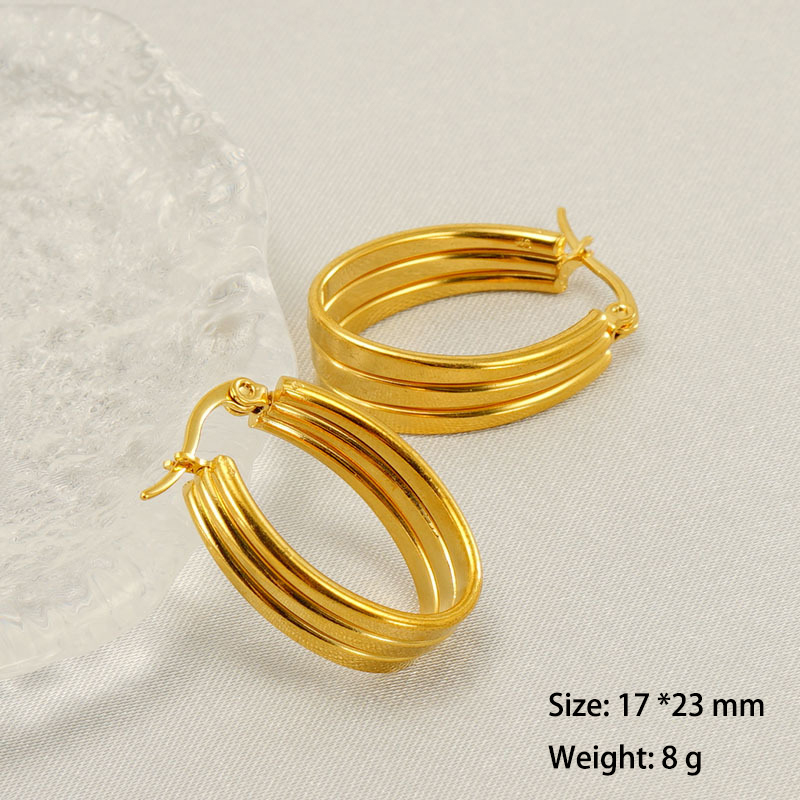 Vintage 18k Gold Plated Multi-Layered Stainless Steel Hoop  Earrings
