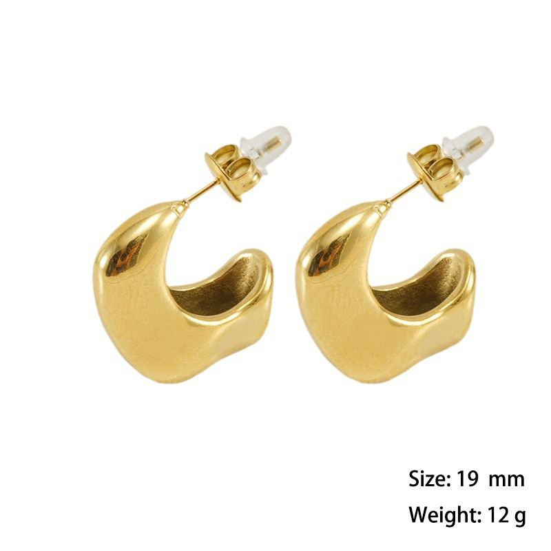 Vintage Polished C Hoop Earrings in 316L Hypoallergenic Stainless Steel