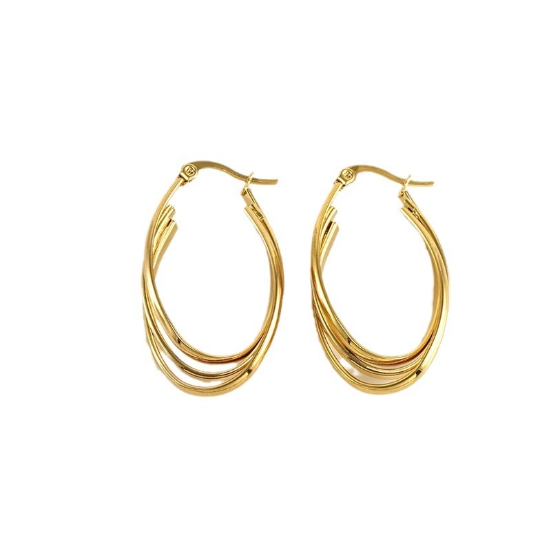 Art Deco Triple Irregular Line  Stainless Steel Hoop Earrings