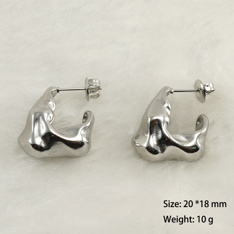 Hammered C Hoop Earrings in 316L Surgical Stainless Steel