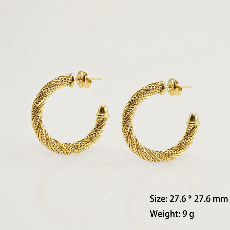 Unique Twist Pattern Gold and Silver Stainless Steel C Hoop Earrings