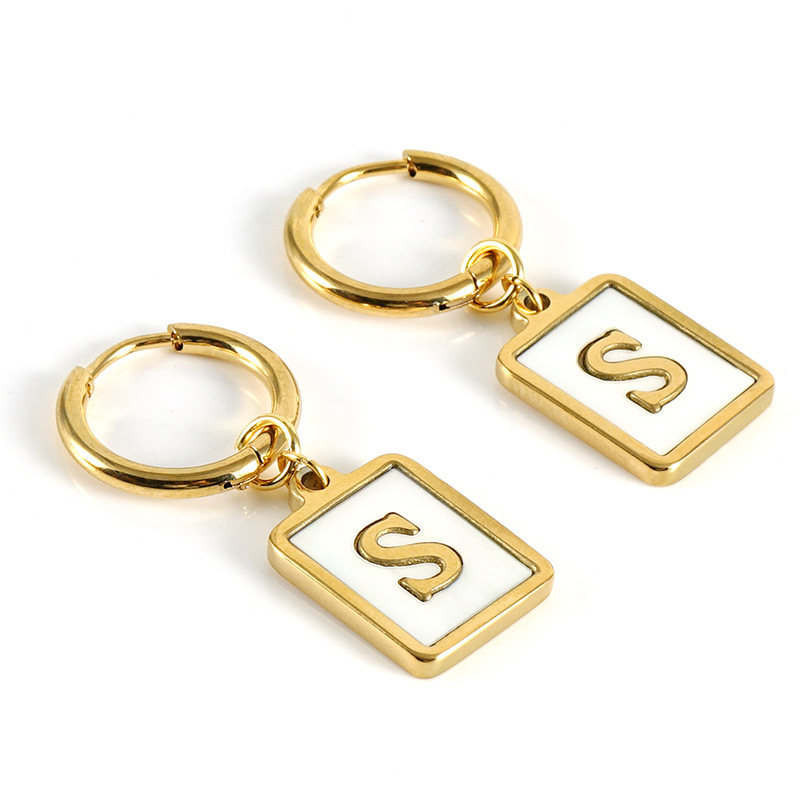 Sophisticated 26 Letter Stainless Steel Huggie Earrings with Enamel