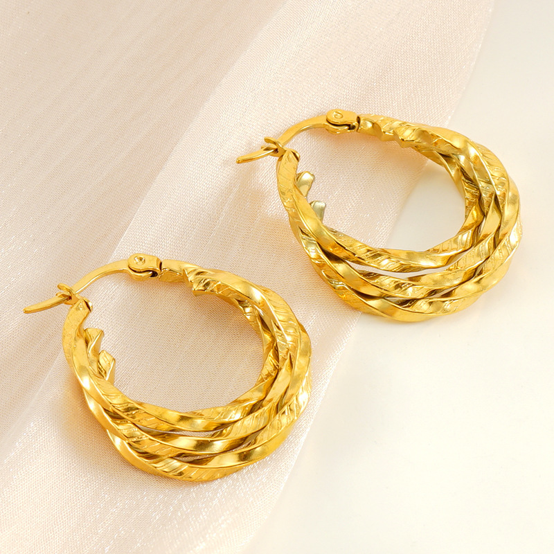 Attention-Grabbing Triple Twisted Stainless Steel Hoop Earrings