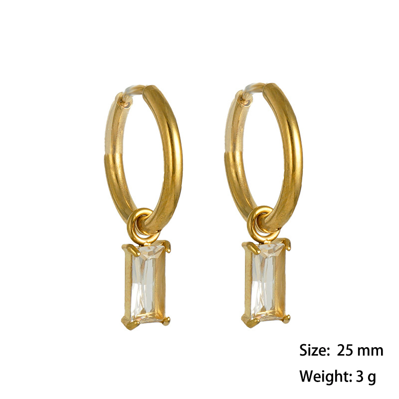 Cute Minimalist Stainless Steel Huggie Earrings With Zirconia Charm