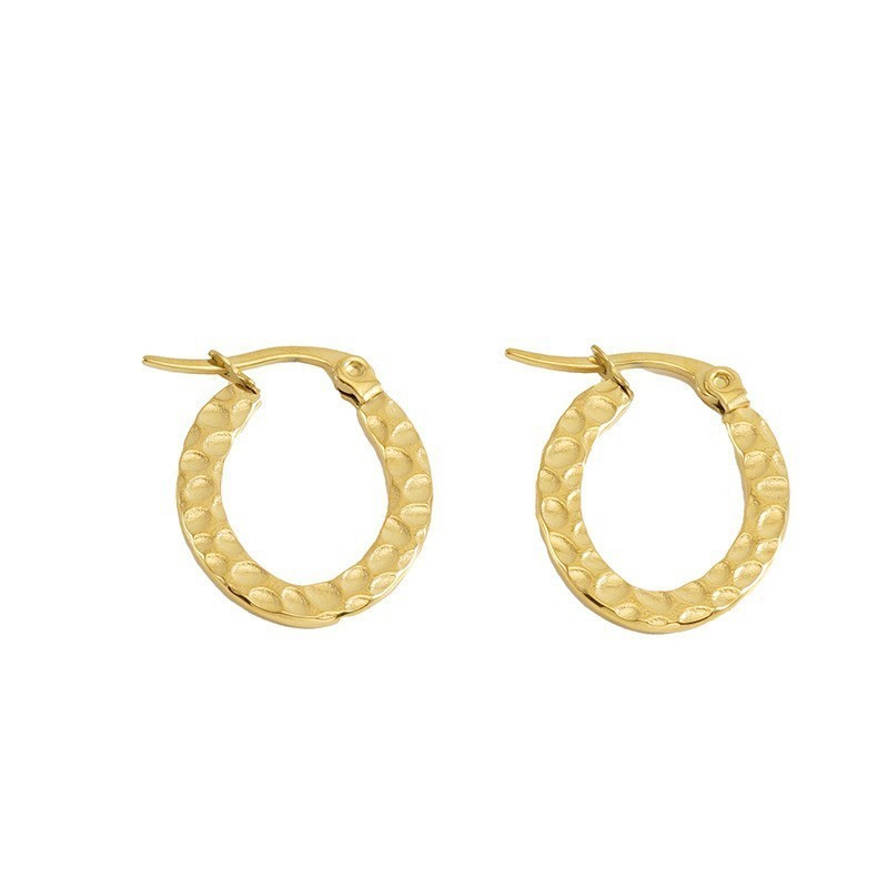 Fashion Oval Embossed Hoop Earrings in Stainless Steel