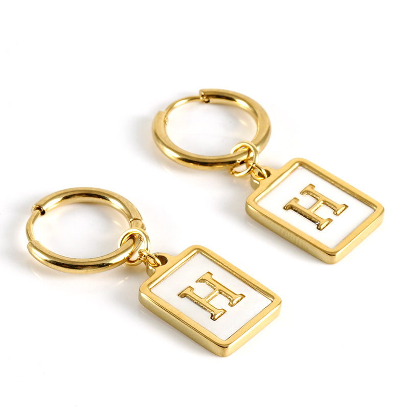 Sophisticated 26 Letter Stainless Steel Huggie Earrings with Enamel