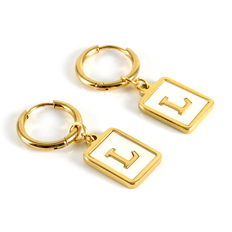 Sophisticated 26 Letter Stainless Steel Huggie Earrings with Enamel