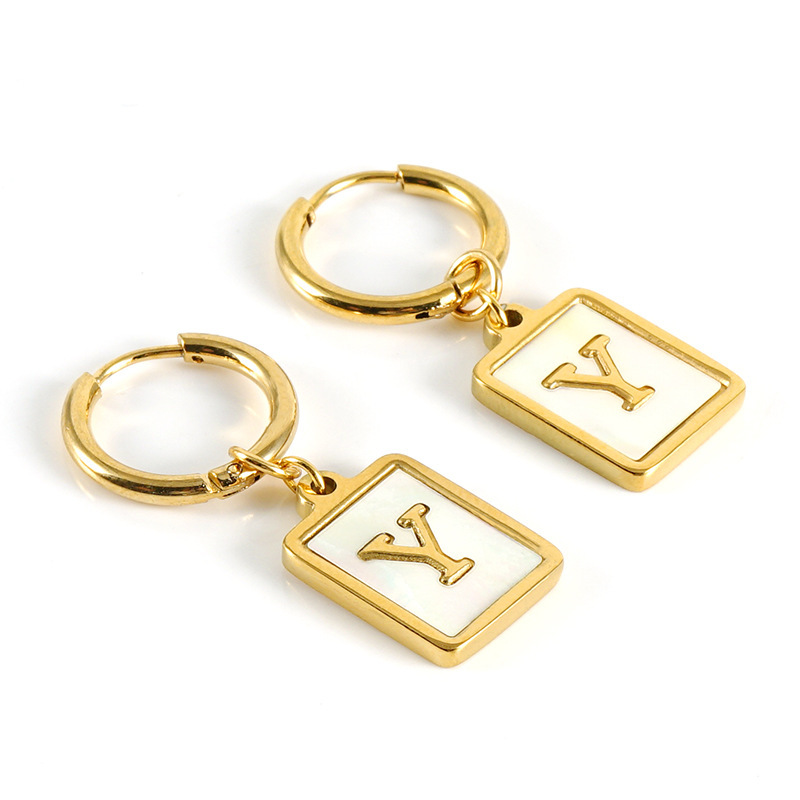 Sophisticated 26 Letter Stainless Steel Huggie Earrings with Enamel