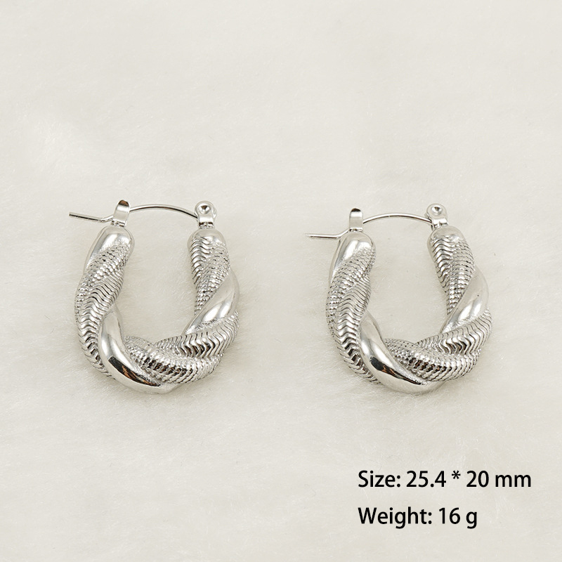 Intricate U-Shaped Twisted Stainless Steel Hoop Earrings