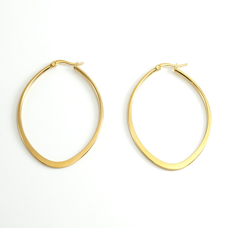 PVD Coated Oval Egg-Shaped  316L Stainless Steel Hoop Earrings