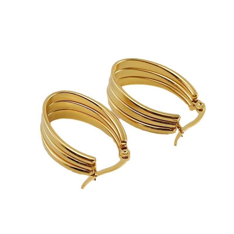 Vintage 18k Gold Plated Multi-Layered Stainless Steel Hoop  Earrings