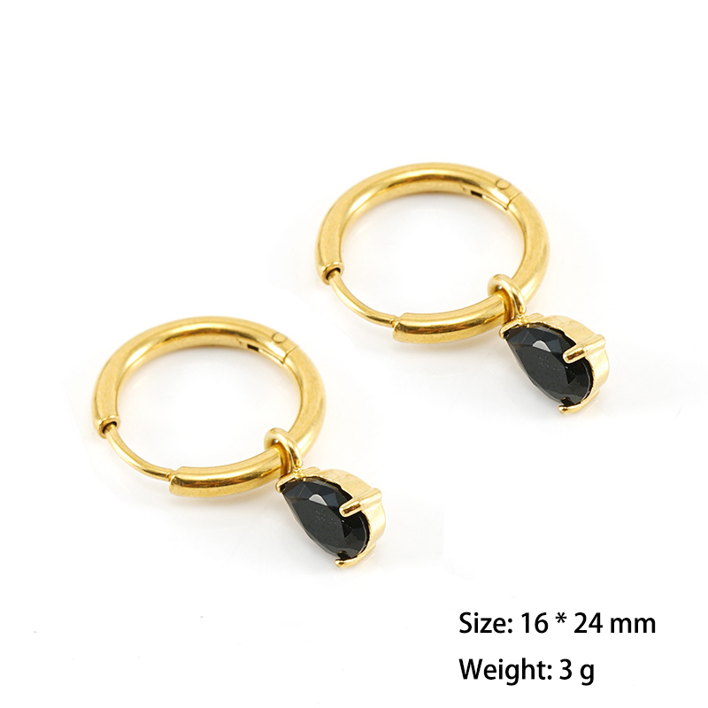 18K Plated Stainless Steel Huggie Earrings With Teardrop Zirconia
