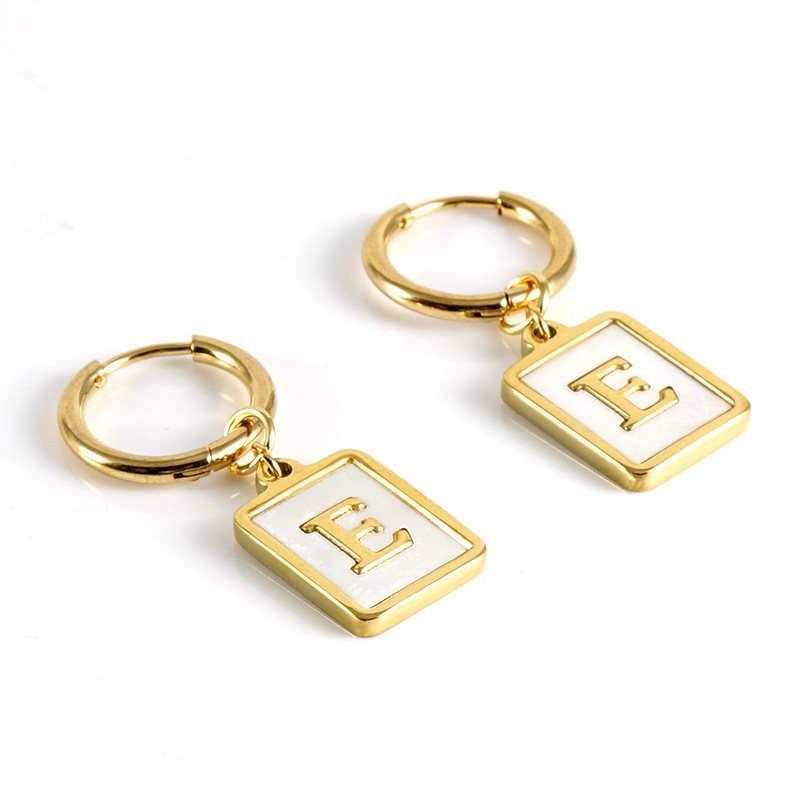 Sophisticated 26 Letter Stainless Steel Huggie Earrings with Enamel