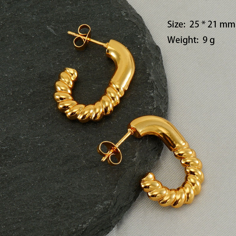 Semi-Spiral J Hoop Earrings in 18K Gold Plated Stainless Steel
