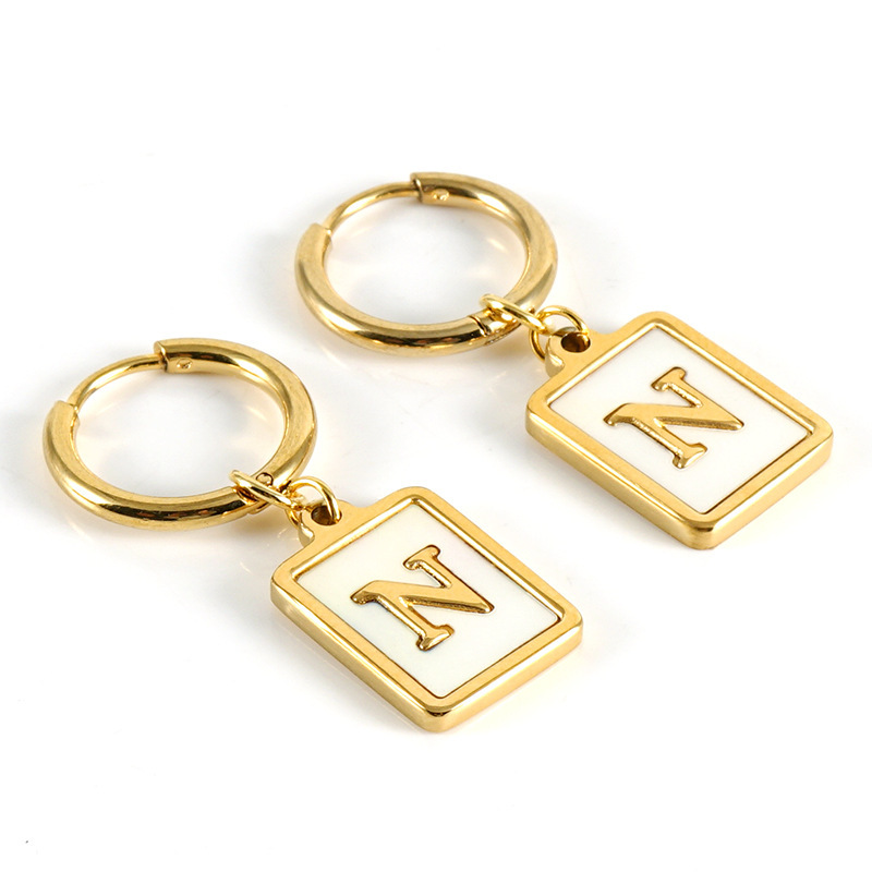 Sophisticated 26 Letter Stainless Steel Huggie Earrings with Enamel