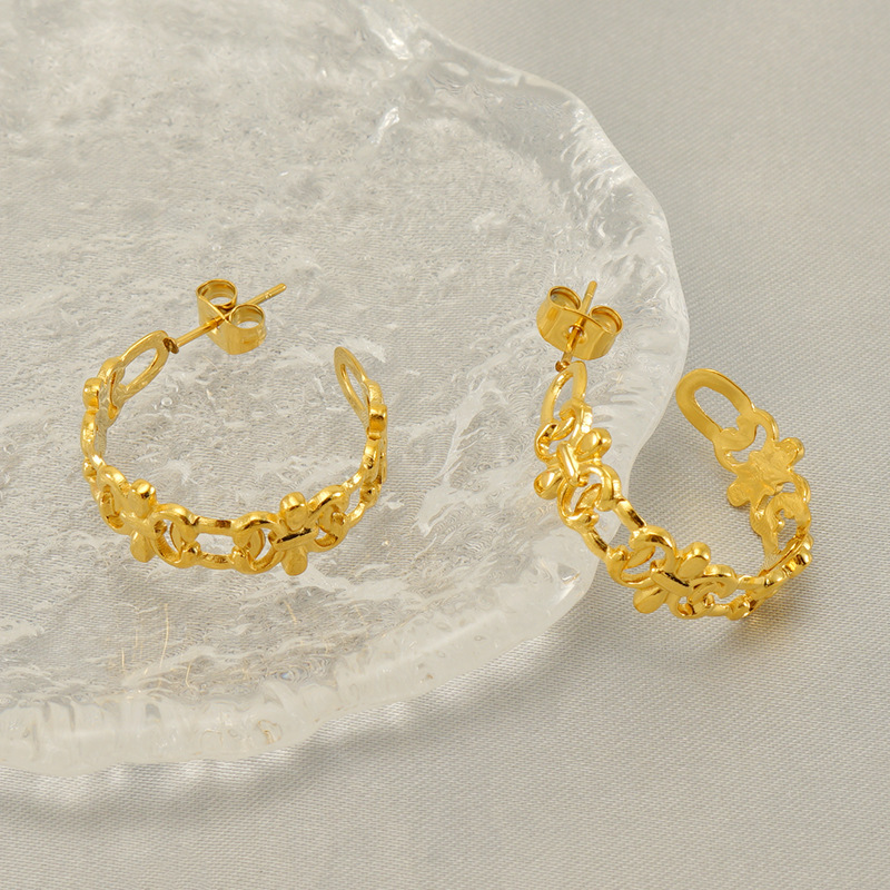 Personalized Hollow Totem Stainless Steel C Hoop Earrings