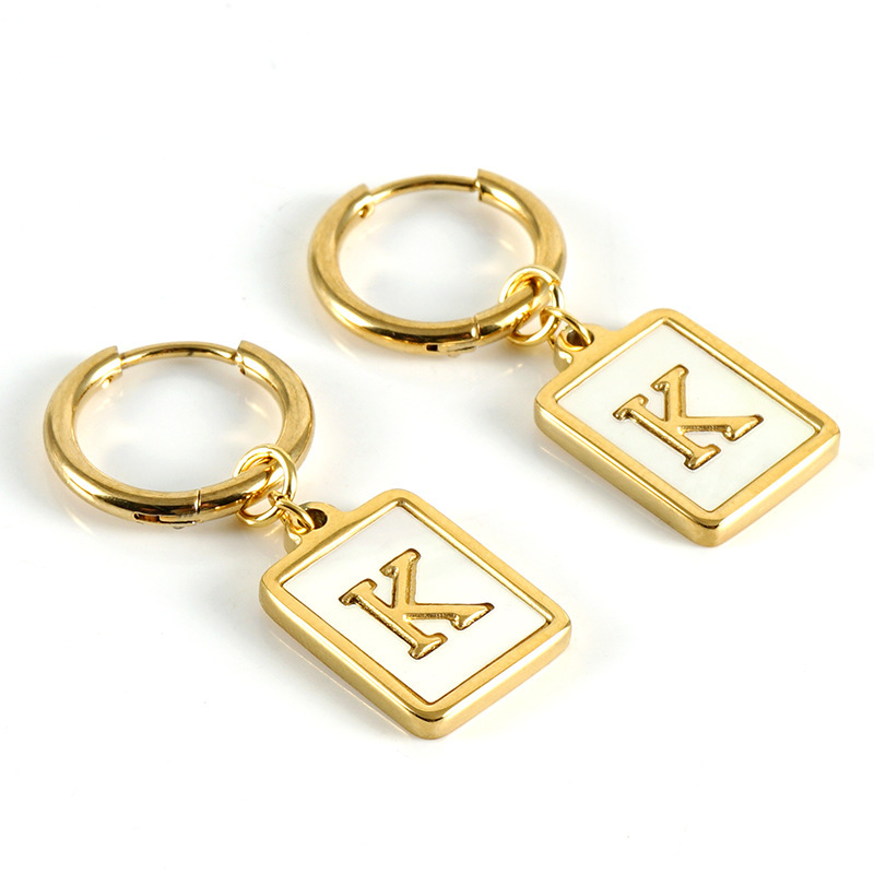 Sophisticated 26 Letter Stainless Steel Huggie Earrings with Enamel