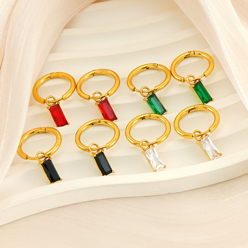 Cute Minimalist Stainless Steel Huggie Earrings With Zirconia Charm