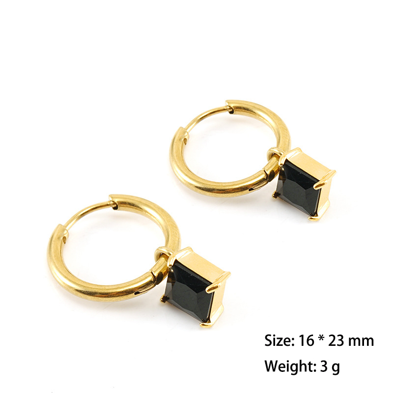 Cute Stainless Steel Huggie Earrings with Small Square Zirconia Pendant