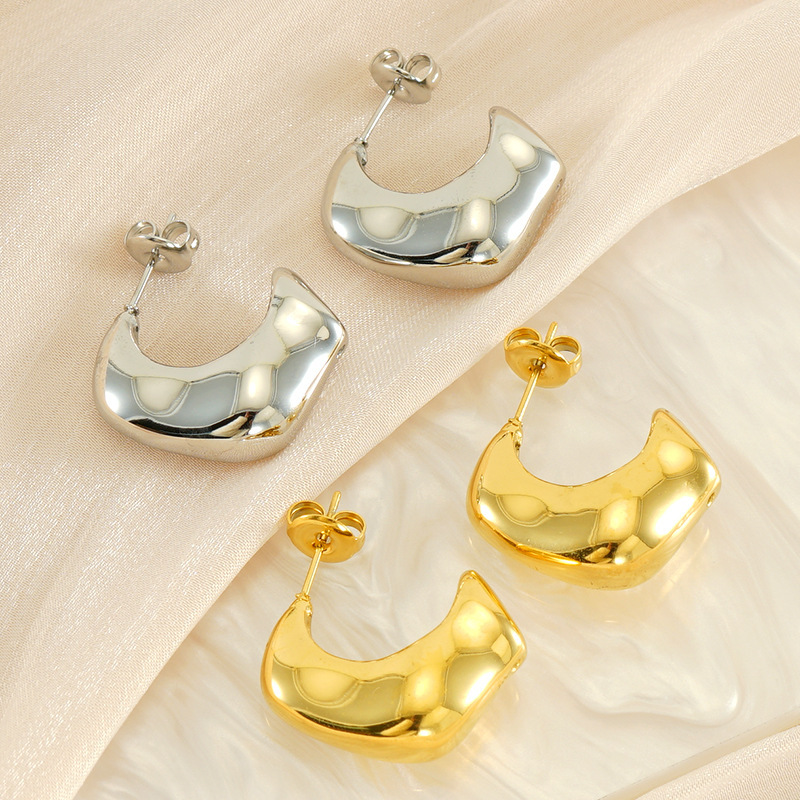 Vintage Polished C Hoop Earrings in 316L Hypoallergenic Stainless Steel