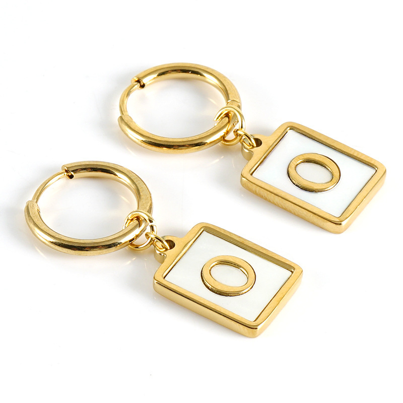 Sophisticated 26 Letter Stainless Steel Huggie Earrings with Enamel