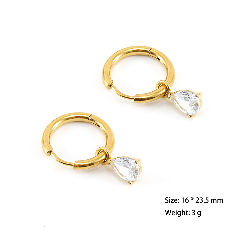 Ins Style 316L Stainless Steel with Heart  Zirconia Dangle Huggie Earrings