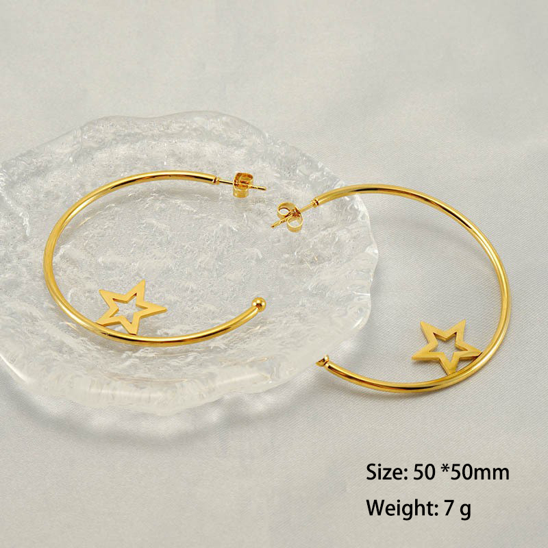 Ins Style C Hoop Earrings with  Stars in Stainless Steel