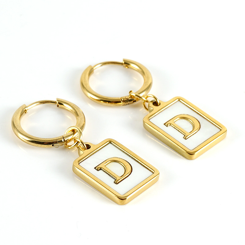Sophisticated 26 Letter Stainless Steel Huggie Earrings with Enamel