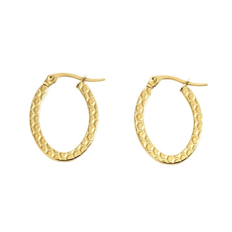 Stylish Hexagonal Patterned Stainless Steel Hoop Earrings