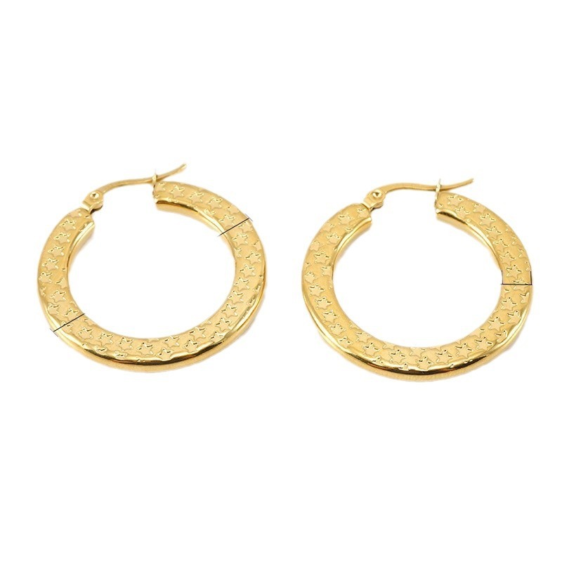18K Gold Plated Exaggerated Circle With Star Stainless Steel Hoop Earrings
