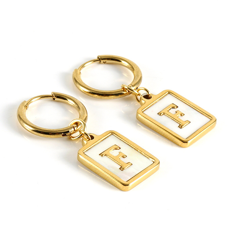 Sophisticated 26 Letter Stainless Steel Huggie Earrings with Enamel
