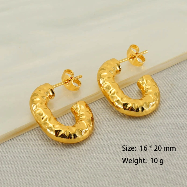 18k Gold Tides Chunky Distressed Stainless Steel  Hoops Earrings