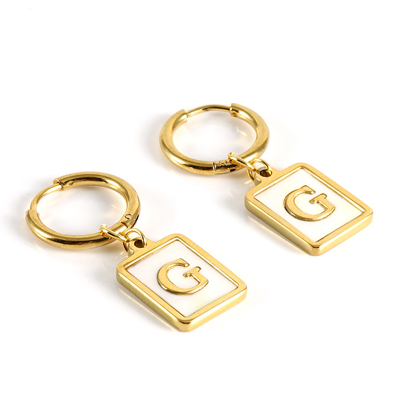 Sophisticated 26 Letter Stainless Steel Huggie Earrings with Enamel
