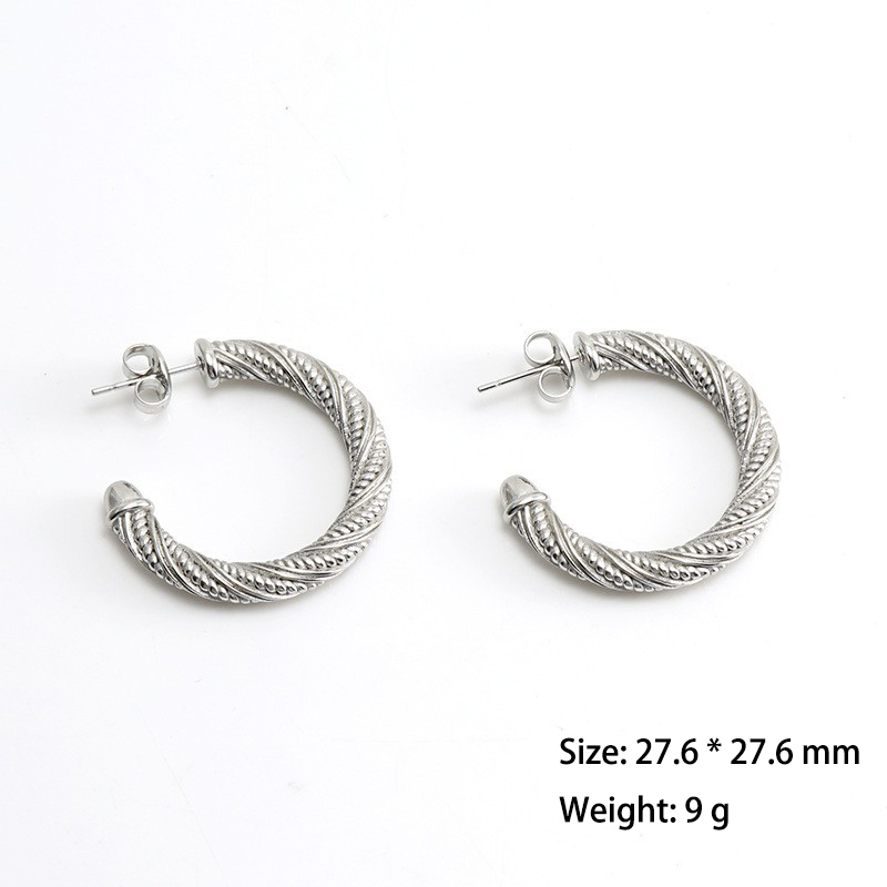 Unique Twist Pattern Gold and Silver Stainless Steel C Hoop Earrings
