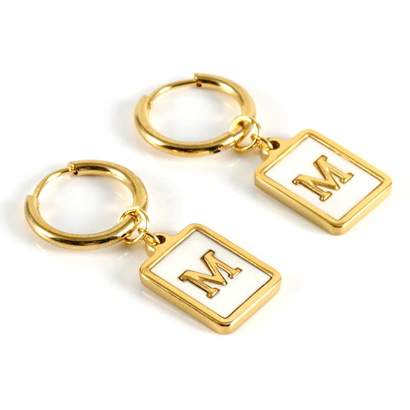 Sophisticated 26 Letter Stainless Steel Huggie Earrings with Enamel