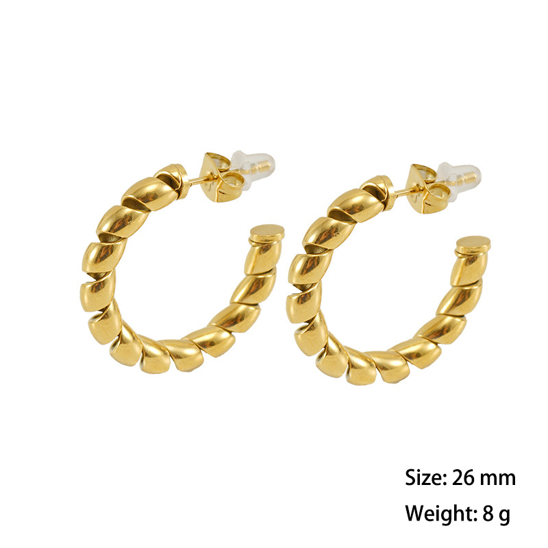 Minimalist Hollow Out Twisted Stainless Steel C Hoop Earrings