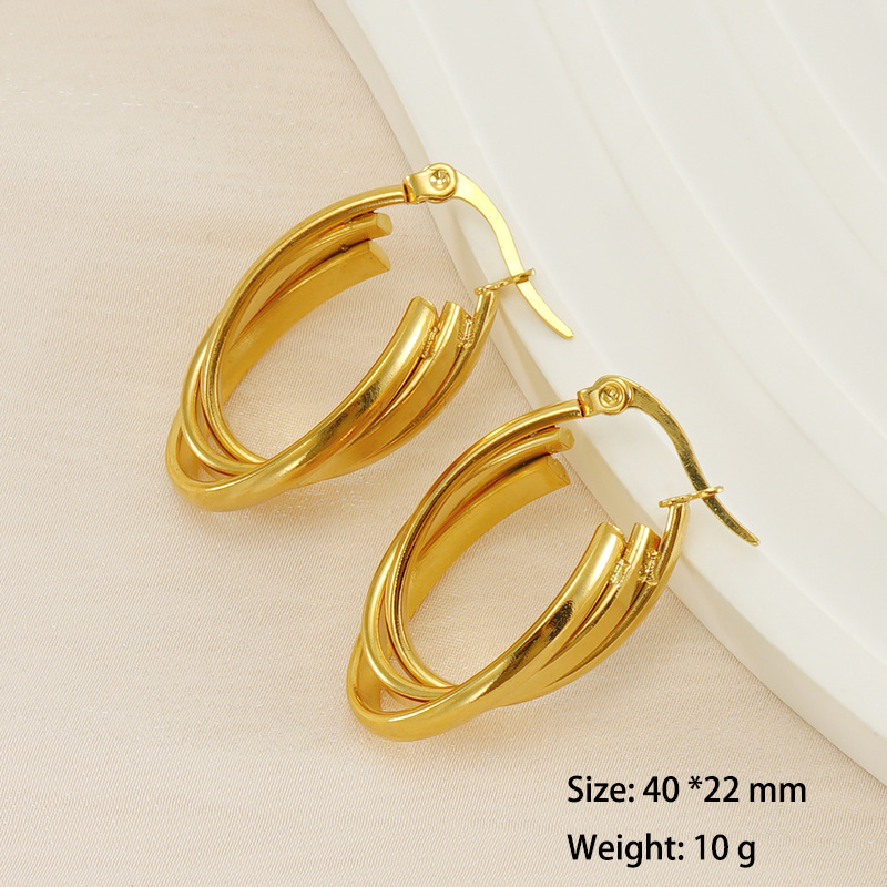 Art Deco Triple Irregular Line  Stainless Steel Hoop Earrings