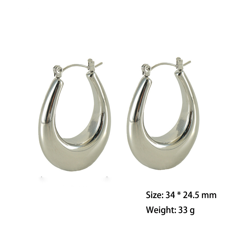 18K Coated Glossy Oval  Stainless Steel  Hoop Earrings