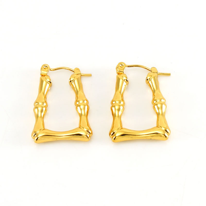316L Stainless Steel Bamboo Trapezoid Hoop Earrings