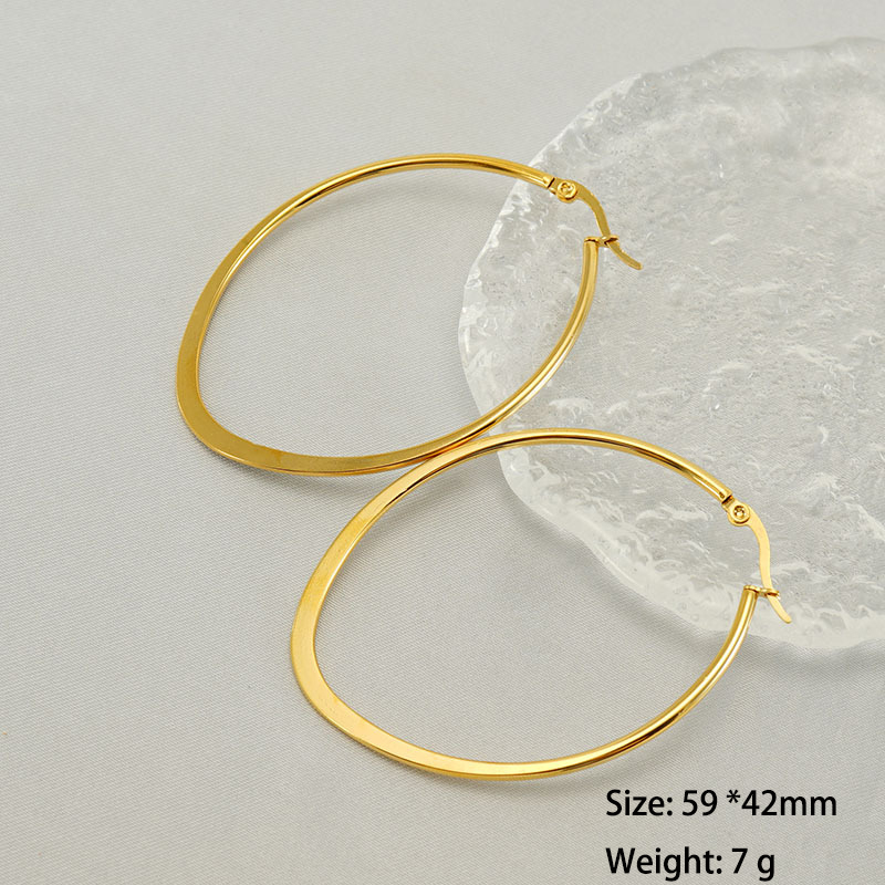 PVD Coated Oval Egg-Shaped  316L Stainless Steel Hoop Earrings