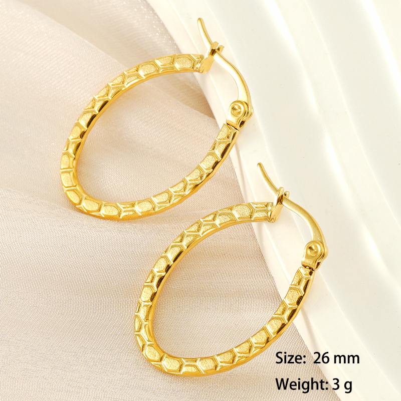 Stylish Hexagonal Patterned Stainless Steel Hoop Earrings