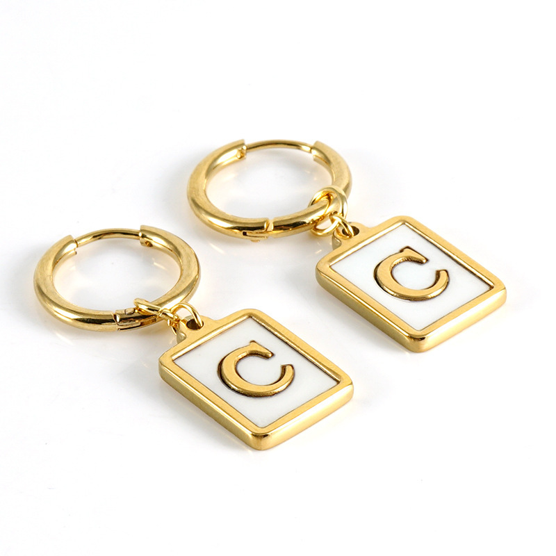 Sophisticated 26 Letter Stainless Steel Huggie Earrings with Enamel