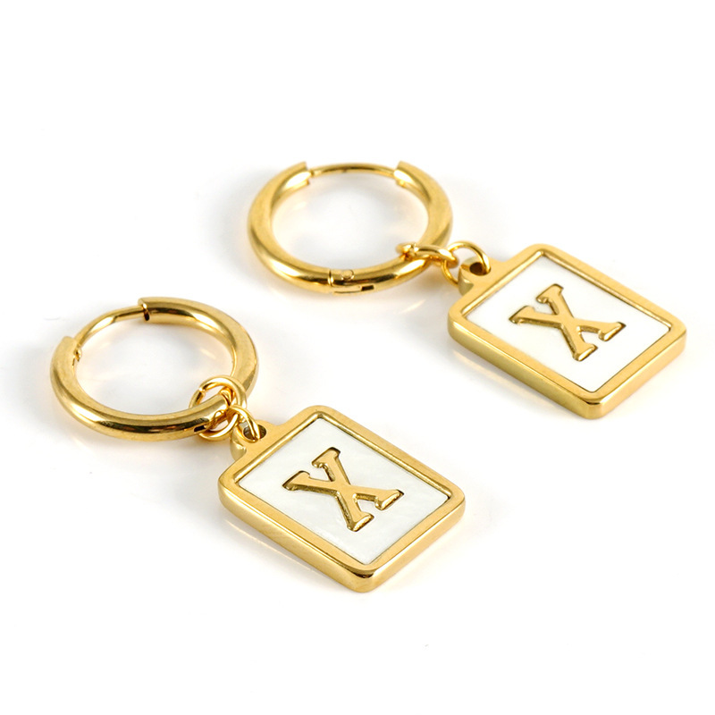 Sophisticated 26 Letter Stainless Steel Huggie Earrings with Enamel