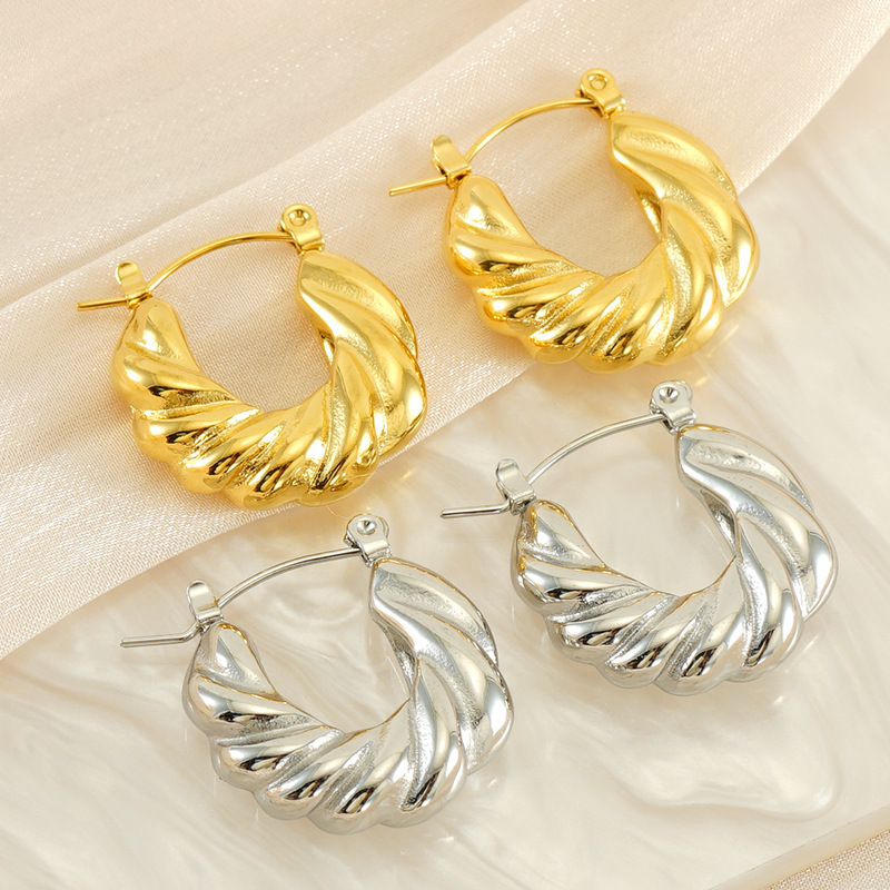 Vintage Polishing Twisted 316L Surgical Steel Hoop Earrings