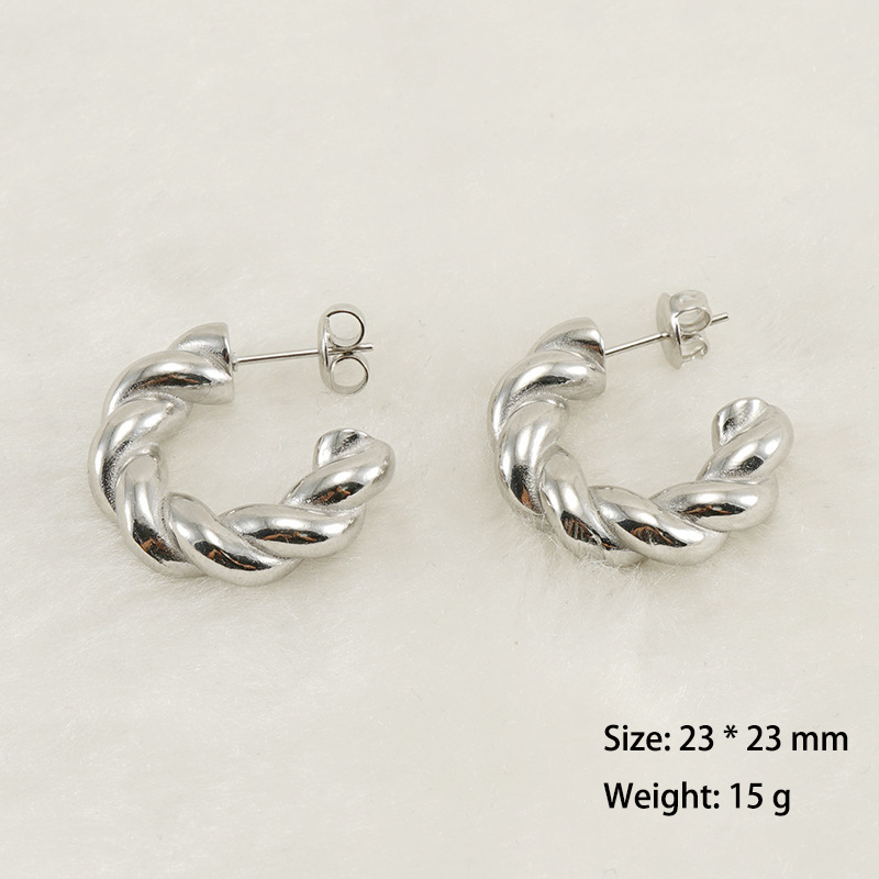 Classic Chunky Twist C-Shaped Stainless Steel  Hoop Earrings